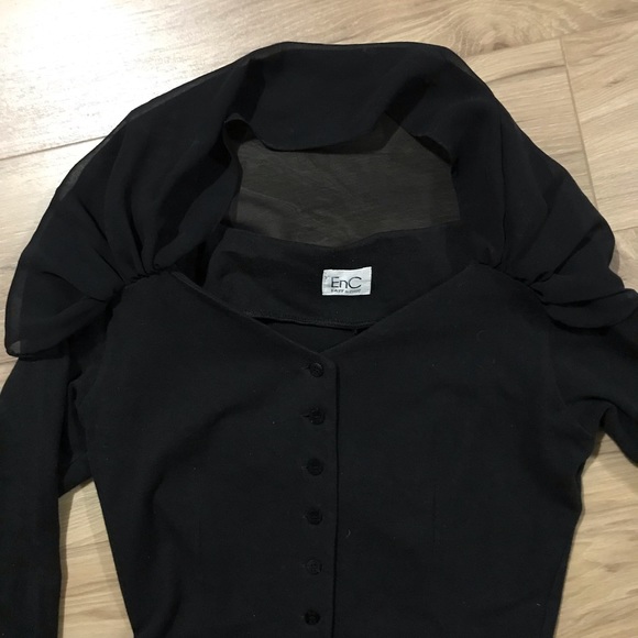 ENC women’s size small black crop top with button and chiffon detail - Picture 3 of 5